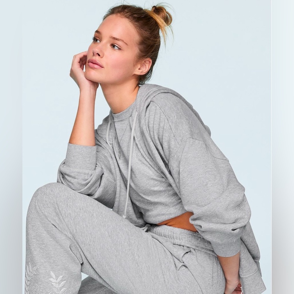 BRAND NEW VS PINK Ivy Fleece Campus Full-Zip Hoodie | Heather Stone Grey | XXL